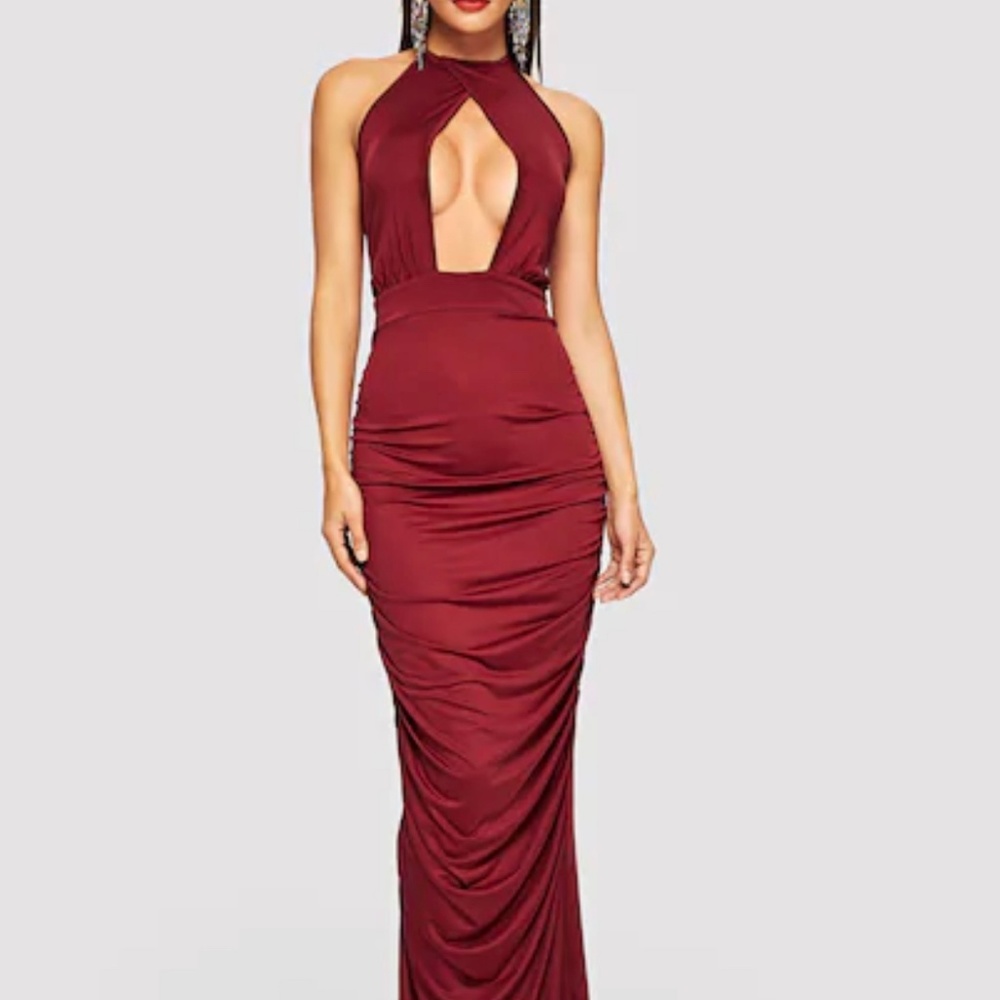 Rouge- cut out draped halter dress